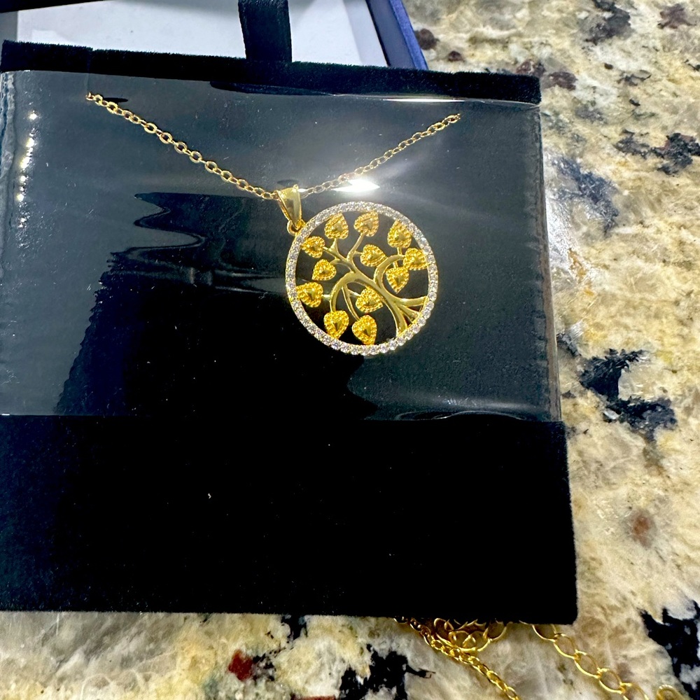 CDE 14K Gold Plated 925 Sterling Silver Tree of Life Cubic Zirconia Necklace